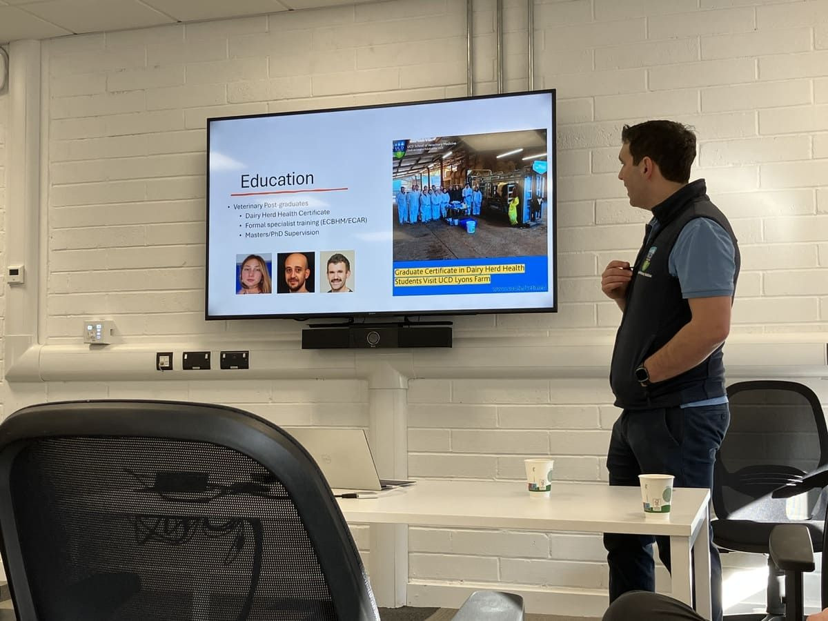 Assistant Professor Emmet Kelly provides a presentation about the important work carried out at the UCD Bimeda Herd Health Hub